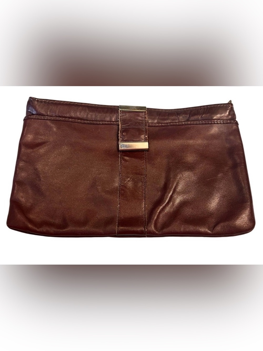 Vintage Excel Burgundy Brown Oxblood Leather Clutch Bag‎ Evening Handbag Zipper